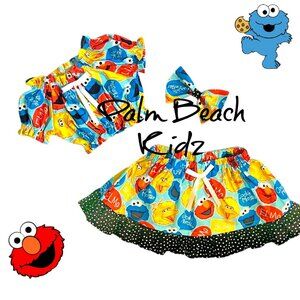 Elmo and Cookie Monster Cropped Top and Skirt Set
